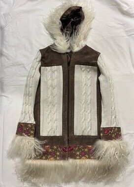 Phosphorus Women’s Lamb Fur Floral Embroidered Jacket Size M Cottagecore